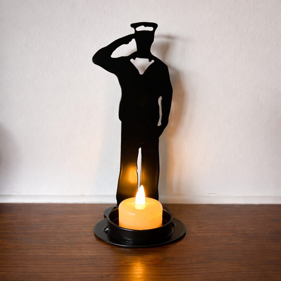 Lest We Forget Metal Sailor Silhouette Tea Light Holder- Home Remembrance Decor - Rusper & Pines