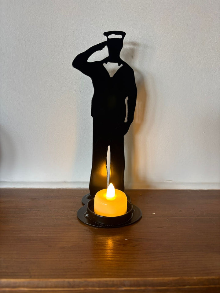 Lest We Forget Metal Sailor Silhouette Tea Light Holder- Home Remembrance Decor