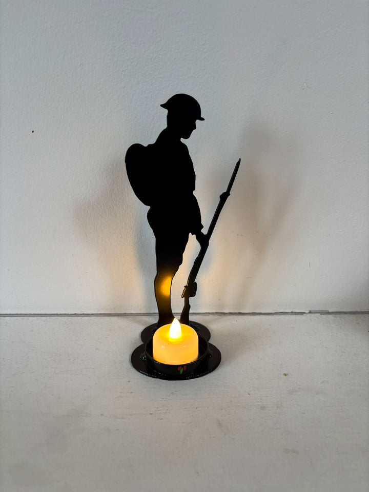 Lest We Forget Metal Soldier Silhouette Tea Light Holder- Home Remembrance Decor