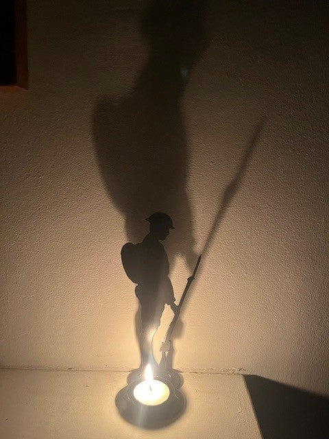 Lest We Forget Metal Soldier Silhouette Tea Light Holder- Home Remembrance Decor