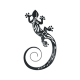 Metal wall decor of Lizard climbing up the wall with long swirling tail and intricate design on the body.