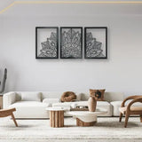 metal wall art lotus flower in three framed panels