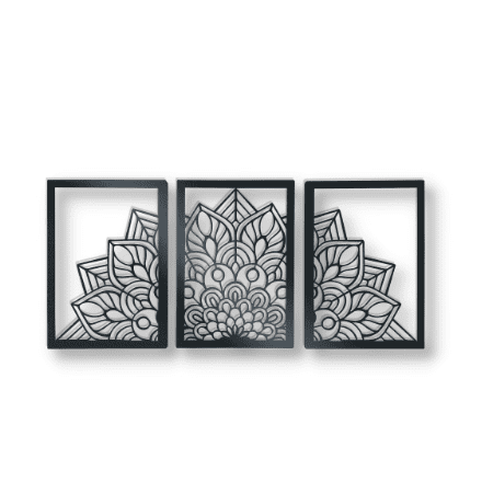 metal wall art lotus flower in three framed panels