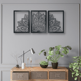 metal wall art lotus flower in three framed panels