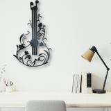 Abstract guitar metal wall art  with a floral and musical design.