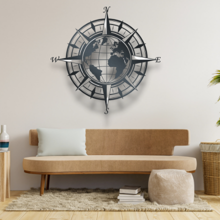 World Map  Compass- Metal Wall Art