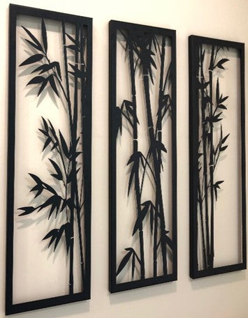 Bamboo Wall Art- Three piece panel Bamboo Metal Wall Art