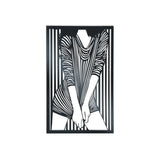 Metal wall decor of lady holding onto her dress made in a contemporary stylish design with a retro twist.