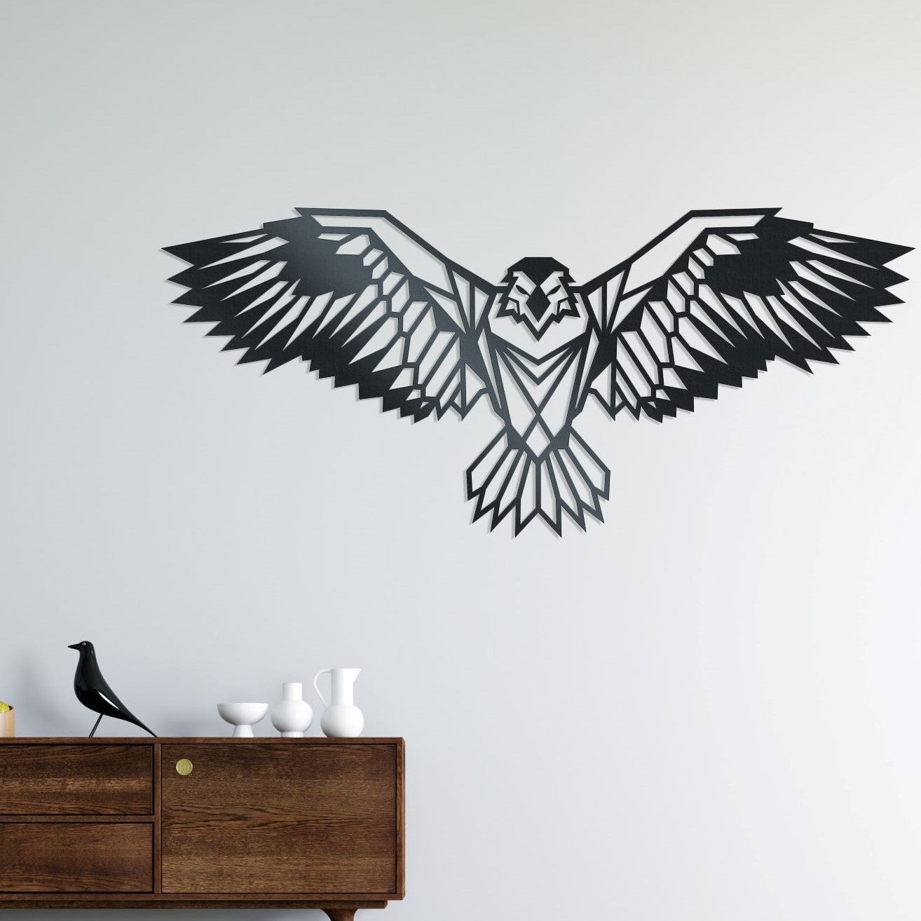 A Geometric moden and stylish metal decor of an eagle with their wings spread
