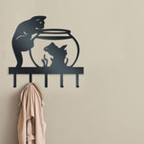 Cat & Fish Bowl - Metal Wall Art and Hanger