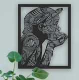 A thought provoking detailed metal wall art depicting a person contemplating the world around them. Fantastic detail, stylish and unique piece of art