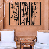 Bamboo Wall Art- Three piece panel Bamboo Metal Wall Art