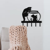 Cat & Fish Bowl - Metal Wall Art and Hanger