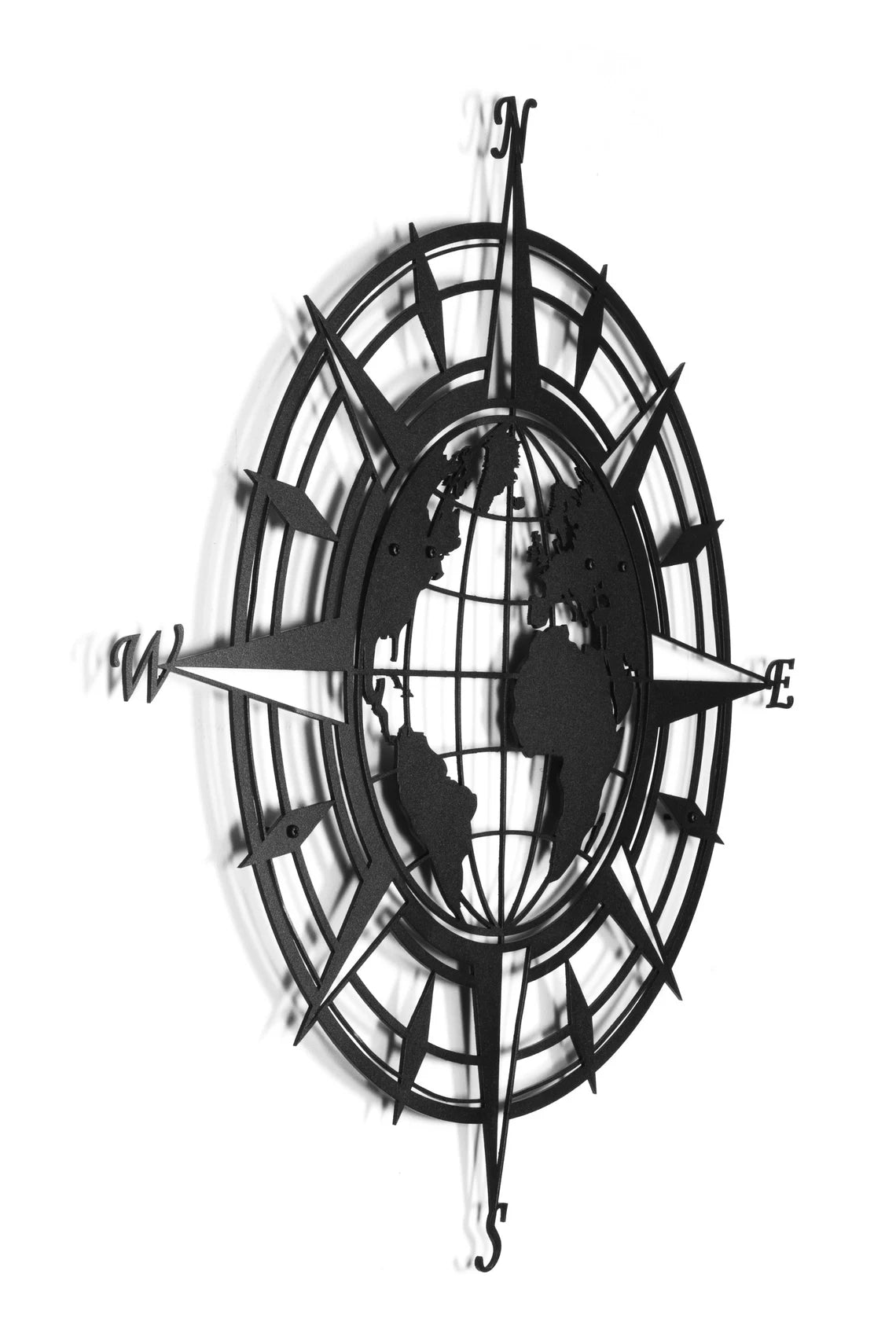 World Map Compass - Metal Wall Art