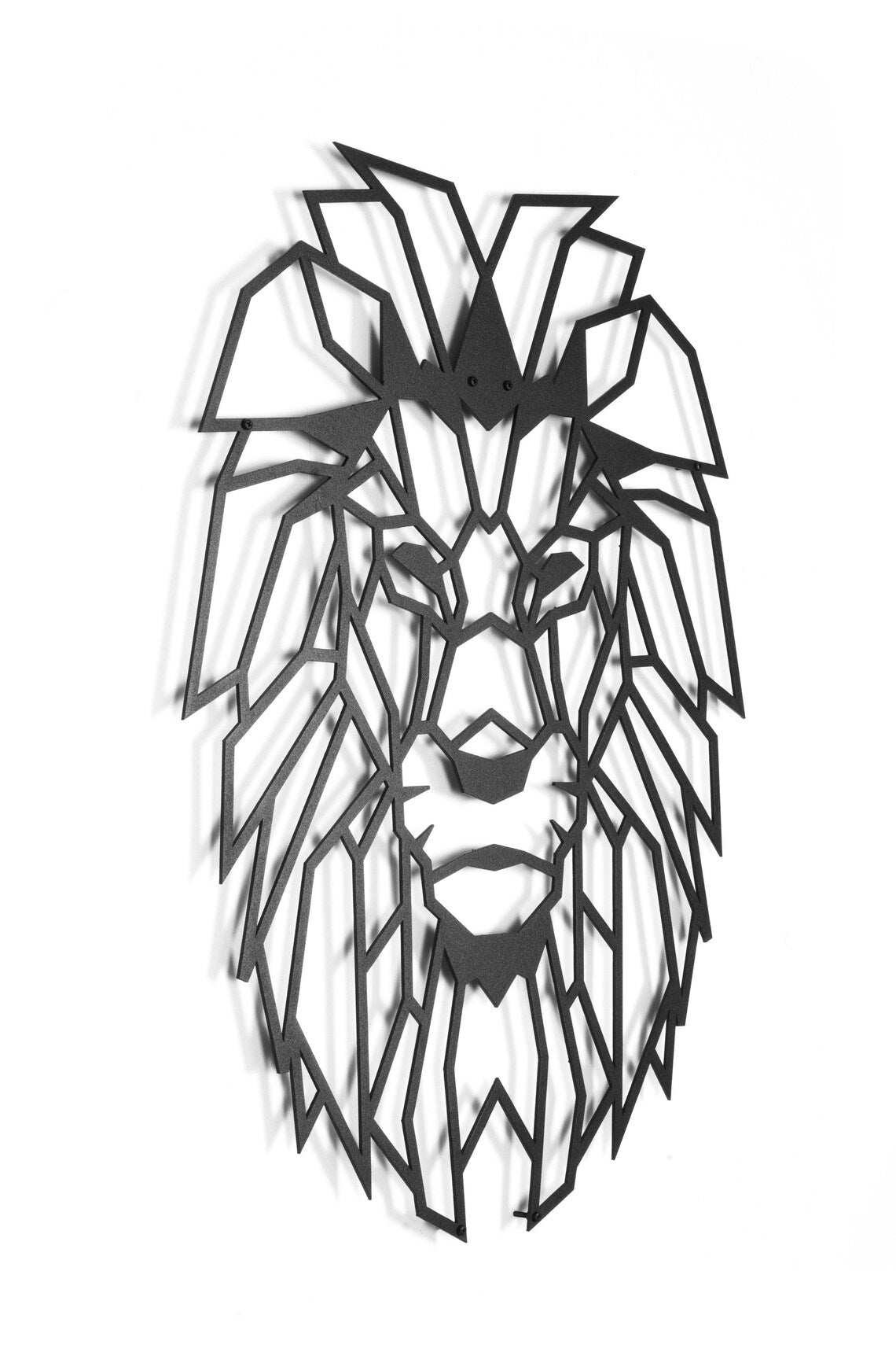 Metal wall art lion head. Geometric design shows off the proud nature of the lion in all its glory.